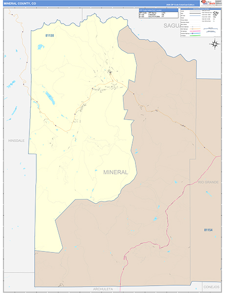 Mineral County, CO Map Color Cast Style