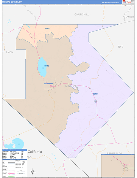 Mineral County, NV Zip Code Map
