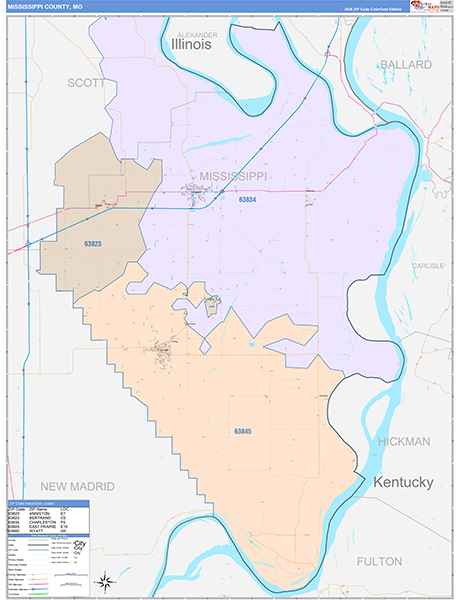 Mississippi County, MO Wall Map Color Cast Style