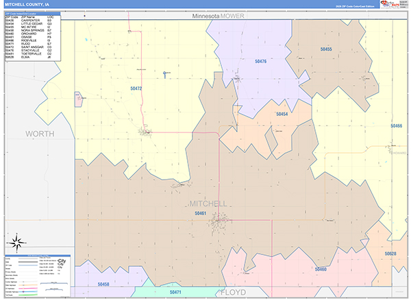 Mitchell County, IA Zip Code Map