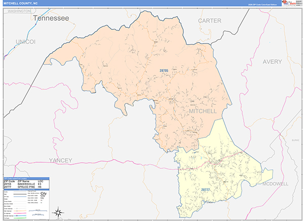 Mitchell County, NC Zip Code Map