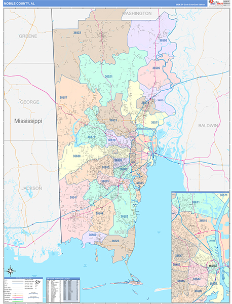 Mobile County, AL Zip Code Map