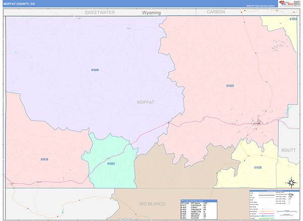 Moffat County, CO Wall Map Color Cast Style