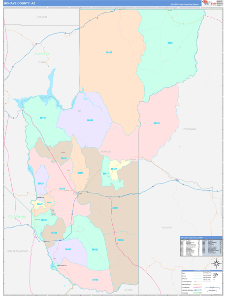 Mohave County Wall Map Color Cast Style