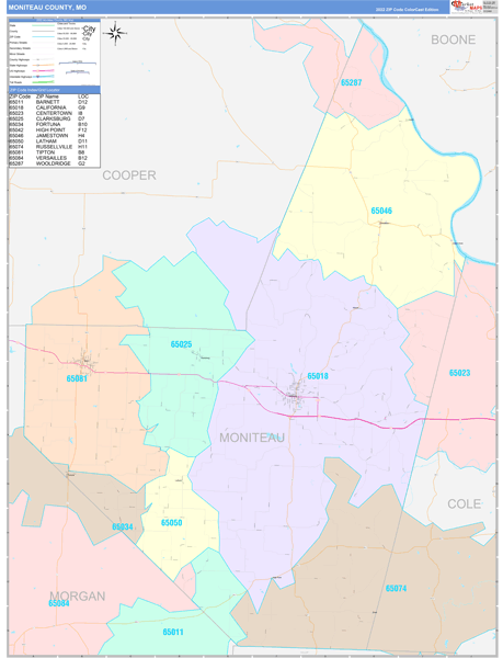 Moniteau County, MO Zip Code Map