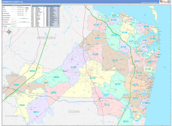 Monmouth County, NJ Wall Map