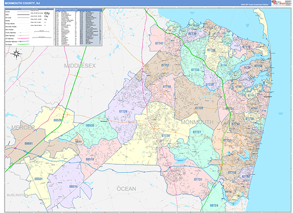 Monmouth County, NJ Zip Code Map