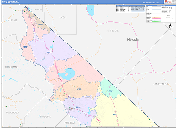 Mono County, CA Map Color Cast Style