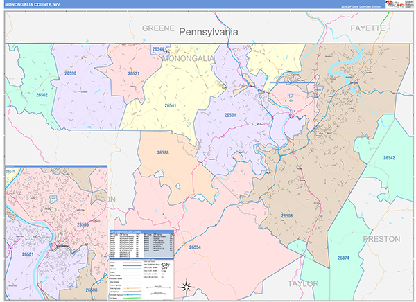 Monongalia County, WV Zip Code Map