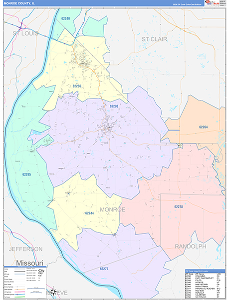 Monroe County, IL Zip Code Map