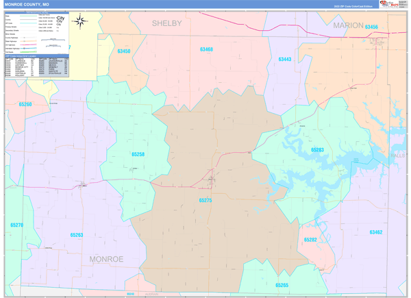 Monroe County, MO Zip Code Map