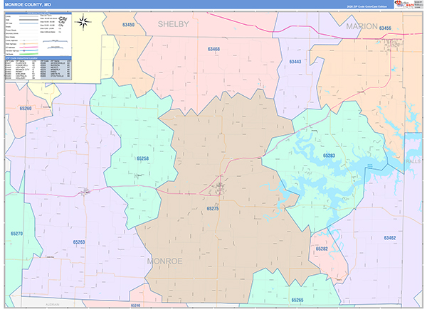Monroe County, MO Map Color Cast Style