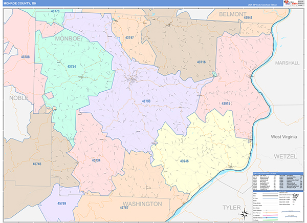 Monroe County, OH Zip Code Map