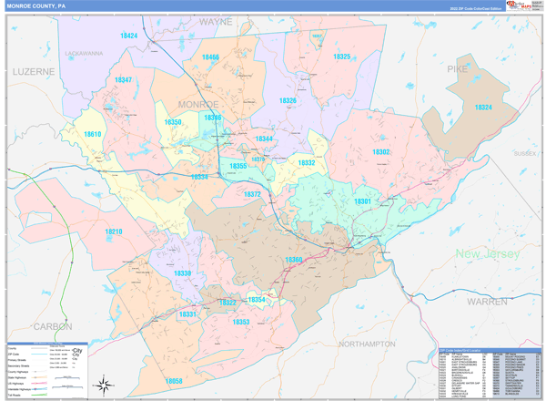 Monroe County Pa Zip Code Maps Color Cast 9684