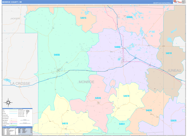 Monroe County, WI Zip Code Map