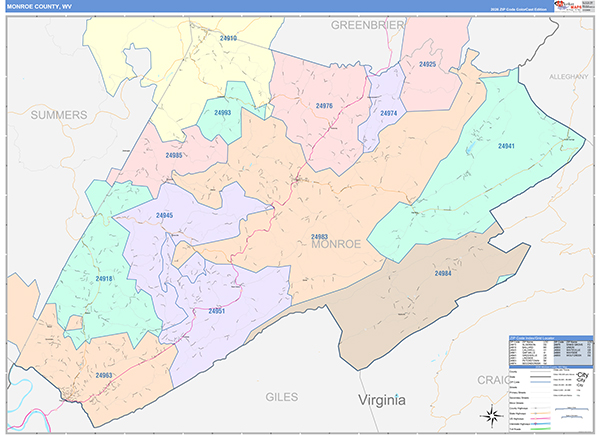 Monroe County, WV Zip Code Map