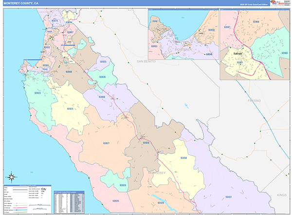 Monterey County, CA Map Color Cast Style