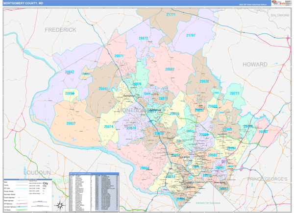 Montgomery County Md Zip Code Maps Color Cast
