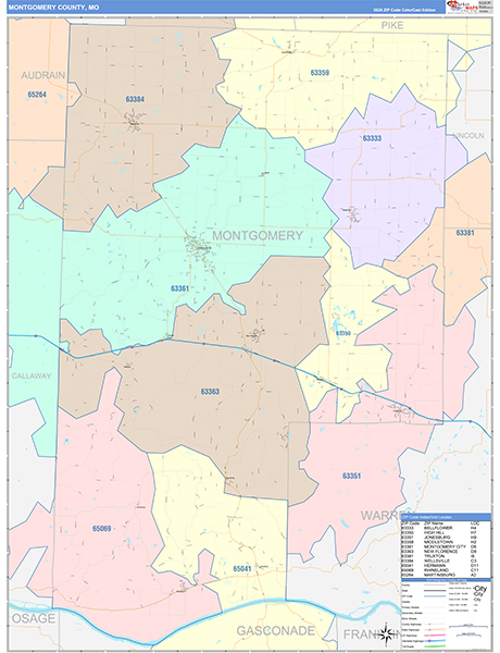 Montgomery County, MO Map Color Cast Style