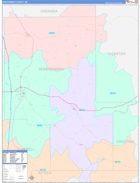 Montgomery County, MS Zip Code Map