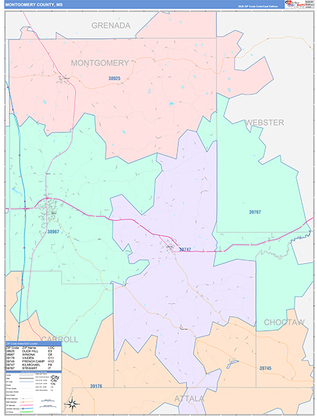Montgomery County, MS Zip Code Map