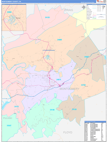 Montgomery County, VA Wall Map