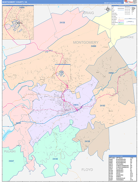 Montgomery County, VA Zip Code Map