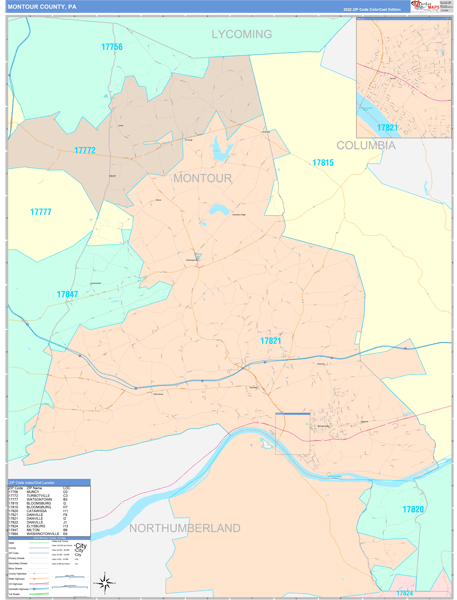 Montour County, PA Wall Map