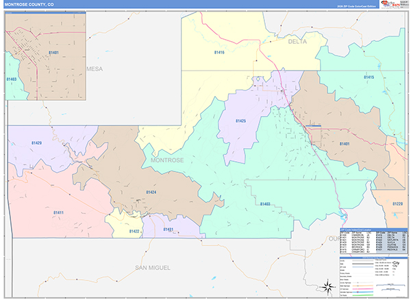 Montrose County, CO Zip Code Map