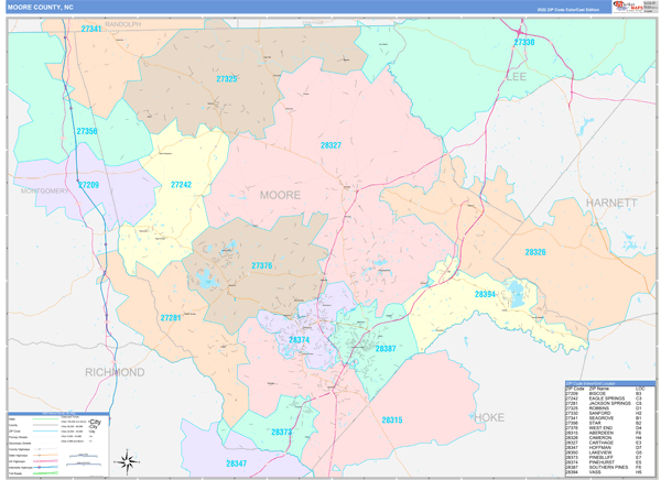 Moore County, NC Zip Code Map