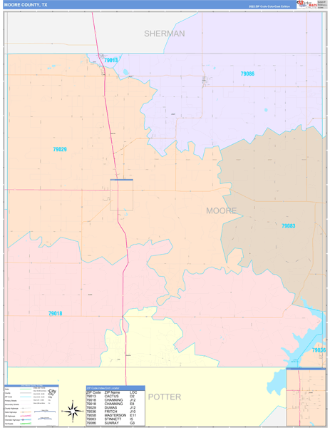 Moore County, TX Zip Code Map
