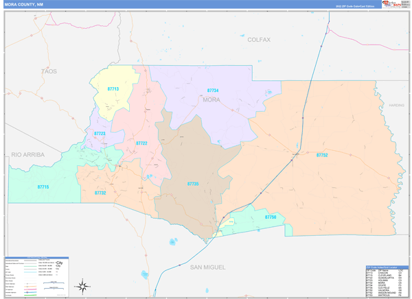 Mora County Wall Map Color Cast Style