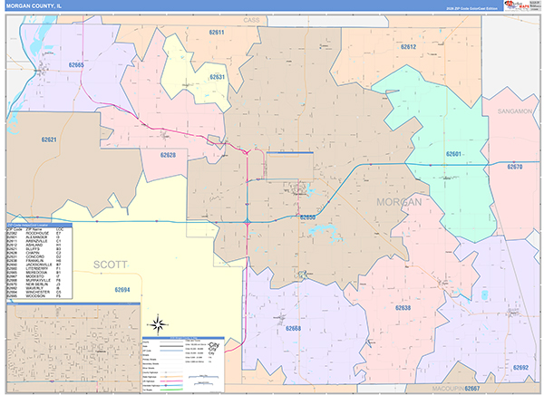 Morgan County, IL Zip Code Map
