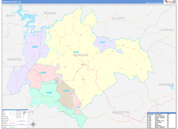 Morgan County KY Zip Code Maps Color Cast