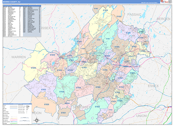 Morris County, NJ Zip Code Map