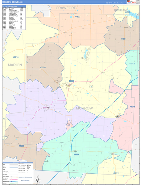 Morrow County, OH Zip Code Map