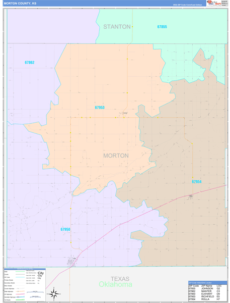 Morton County Wall Map Color Cast Style