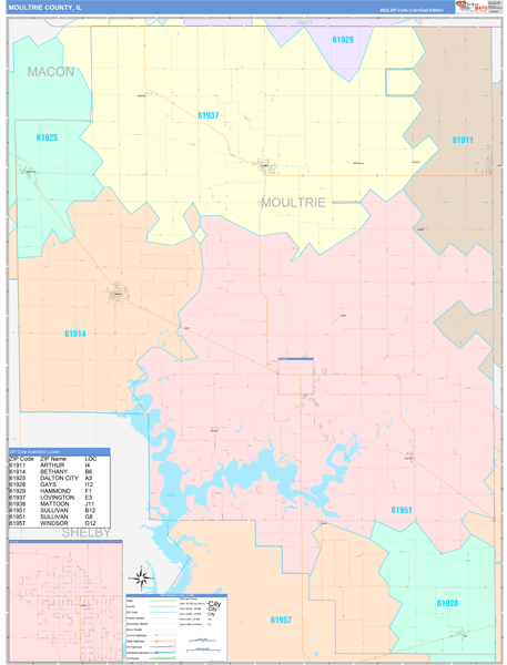 Moultrie County, IL Zip Code Map