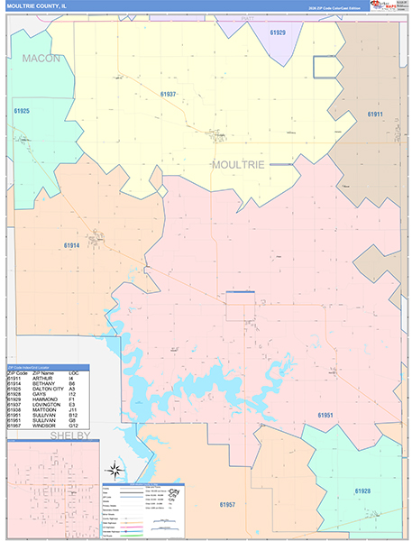 Moultrie County, IL Zip Code Map