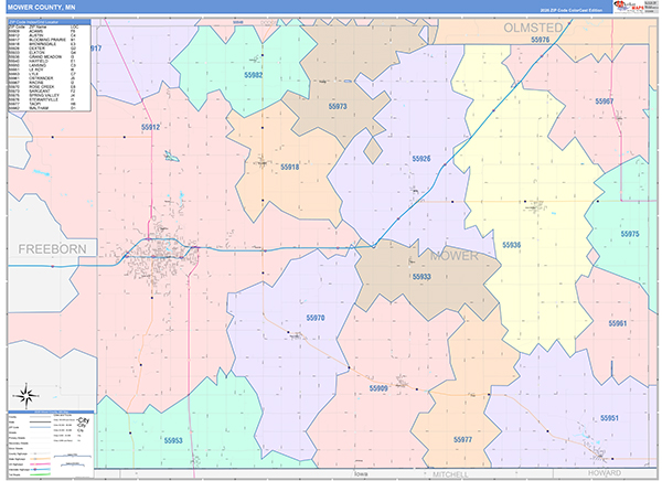 Mower County, MN Zip Code Map