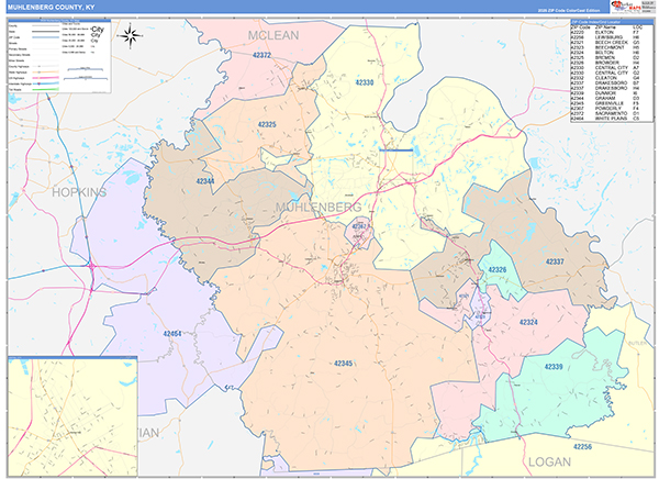 Muhlenberg County, KY Zip Code Map