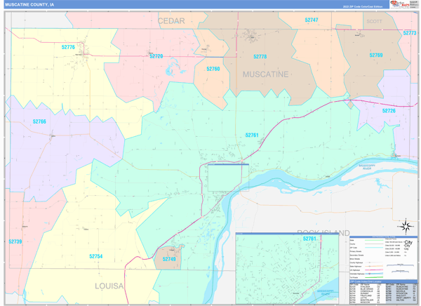 Muscatine County Wall Map Color Cast Style