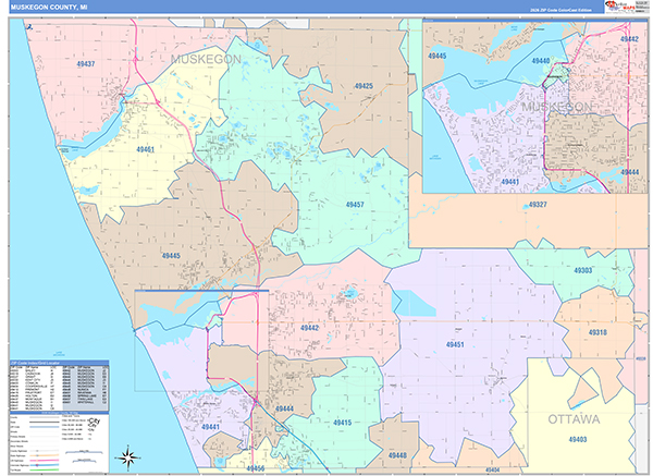 Muskegon County, MI Zip Code Map