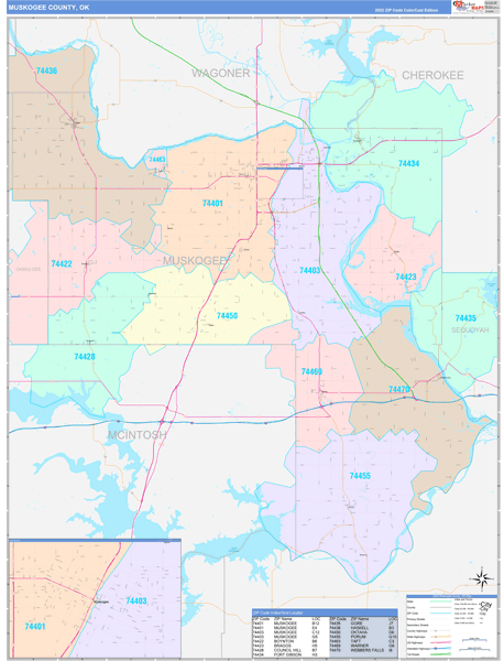Muskogee County Digital Map Color Cast Style