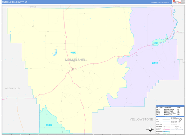 Musselshell County Digital Map Color Cast Style