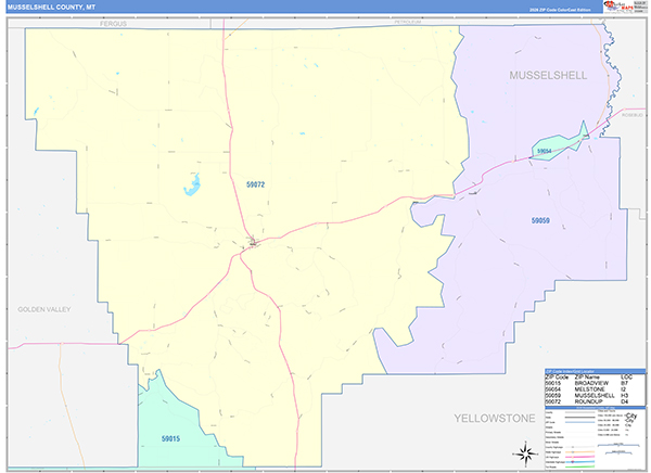 Musselshell County, MT Zip Code Map