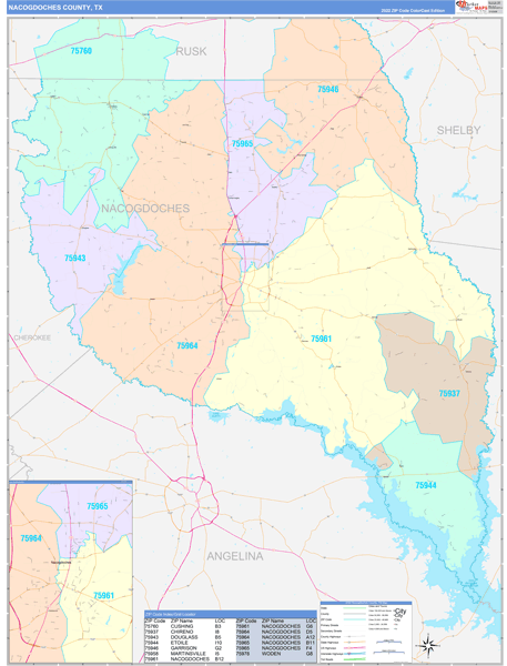 Nacogdoches County, TX Wall Map Color Cast Style by MarketMAPS - MapSales