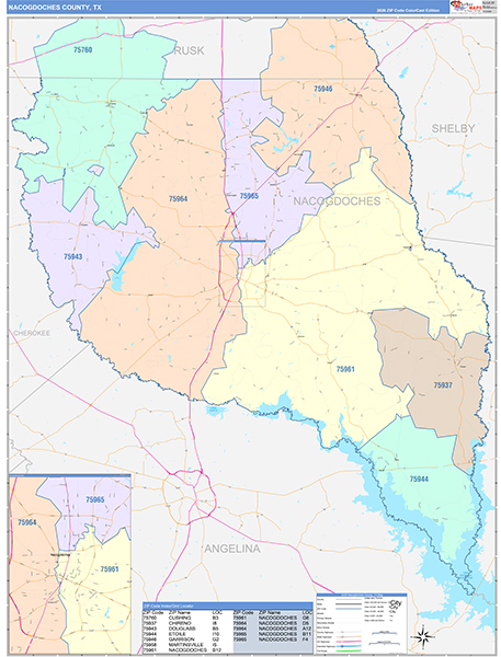 Nacogdoches County, TX Zip Code Map