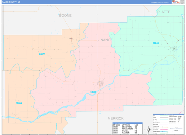 Nance County, NE Wall Map Color Cast Style