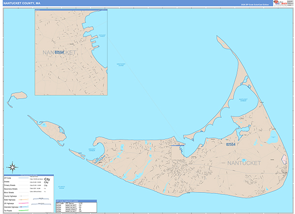 Nantucket County, MA Wall Map Color Cast Style
